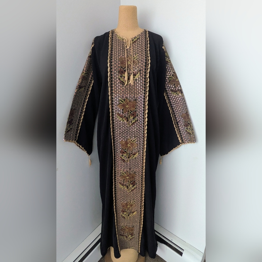 Embroidered Black Kaftan with Gold Accents